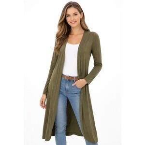 TICKLED TEAL Open Front Knit Duster Cardigan Olive Green Women’s 1X